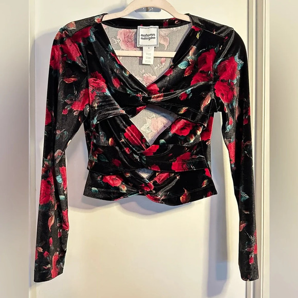 NWOT Autumn Adeigbo Rowena Cutout Floral Velvet Twisted Blouse Long Sleeve Top 4 - Picture 5 of 9
